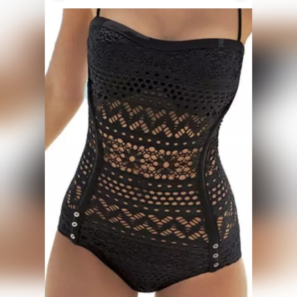 Beam Nwot  Black Textured Crochet One Piece Bodysuit/swim  Sz M